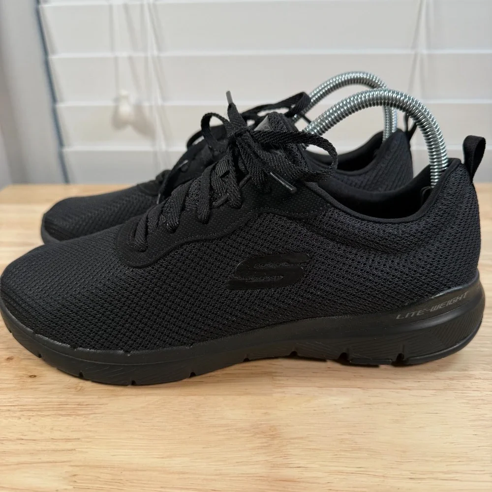Skechers Flex Appeal 3 Athletic Sneakers Women's Black Mesh Lace-Up Trainers - 9
